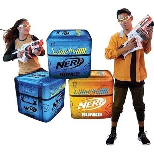 NERF BUNKR Battle Zones Inflatable Play Battle Crates/Cover Blocks Go Battle Stacker Set - New