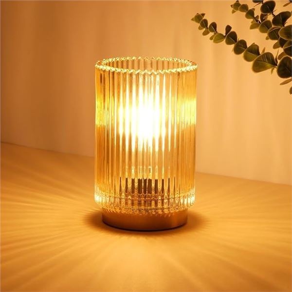 Cordless Glass Table Lamp (Battery Operated) with Timer & LED Bulb - Brand New