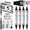 Image 1 : 5-Pack Chalkola Black Acrylic Paint Pens/Markers; Dual Tip & Jumbo Tip Pens Included - New!