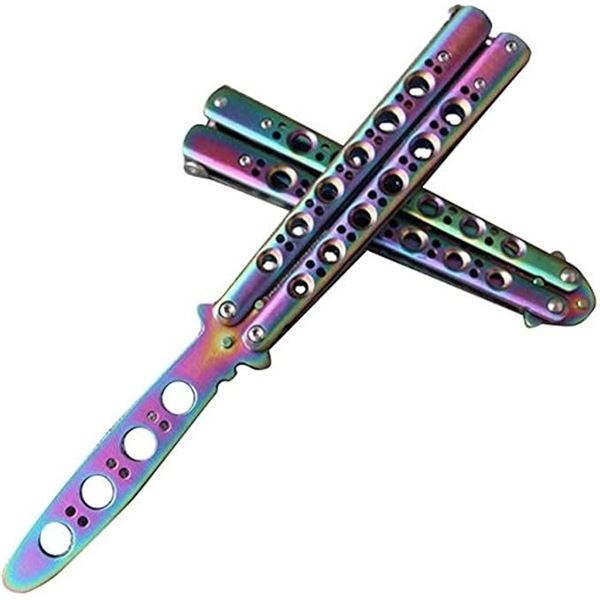 Lot of 3 Butterfly/Practice Training Knives - Rainbow Chrome Design - New