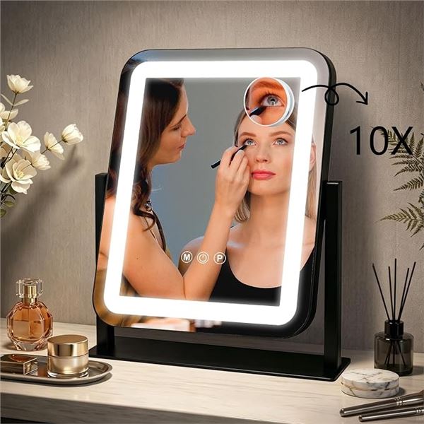LED Hollywood Vanity Mirror/Makeup Mirror w/ 3 Color Modes, Adjustable Brightness, 10X Magnification