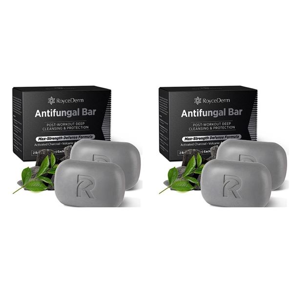 2 Boxes (4 Bars) RoyceDerm Antifungal Bars (116g) Max Strength Post-Workout/Deep Cleansing - New