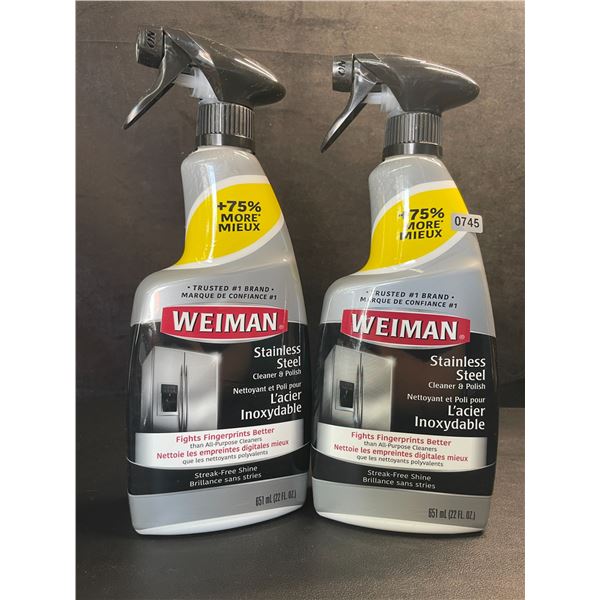 Lot of 2 Weiman Stainless Steel Cleaner & Polish (651ml) Spray Bottles; For Streak-Free Shine - New