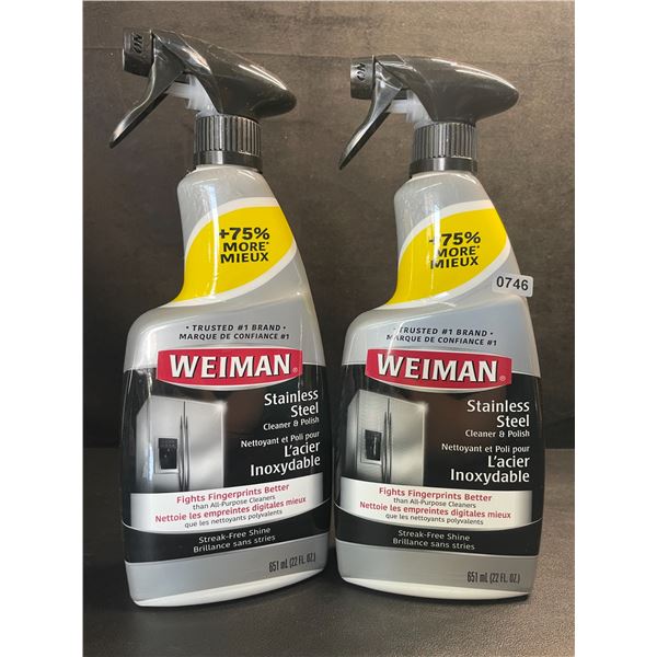 Lot of 2 Weiman Stainless Steel Cleaner & Polish (651ml) Spray Bottles; For Streak-Free Shine - New