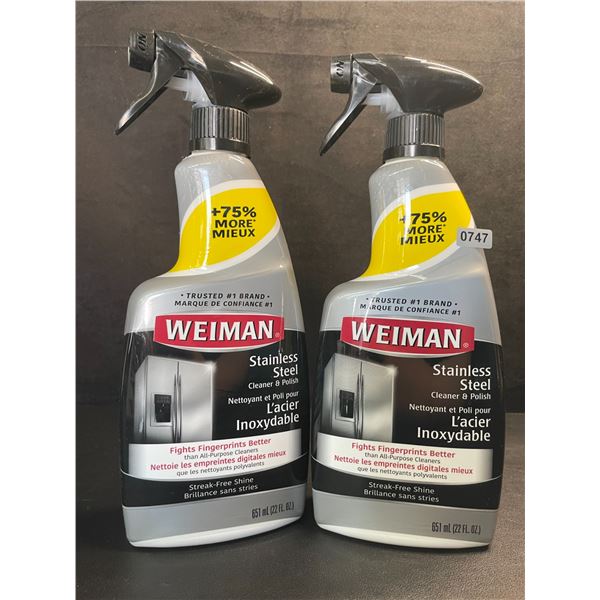 Lot of 2 Weiman Stainless Steel Cleaner & Polish (651ml) Spray Bottles; For Streak-Free Shine - New
