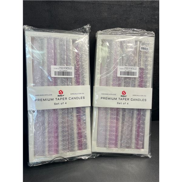2 Boxes of Purple Premium Taper Candles (4PCs Each) Handmade Taper Candles - New