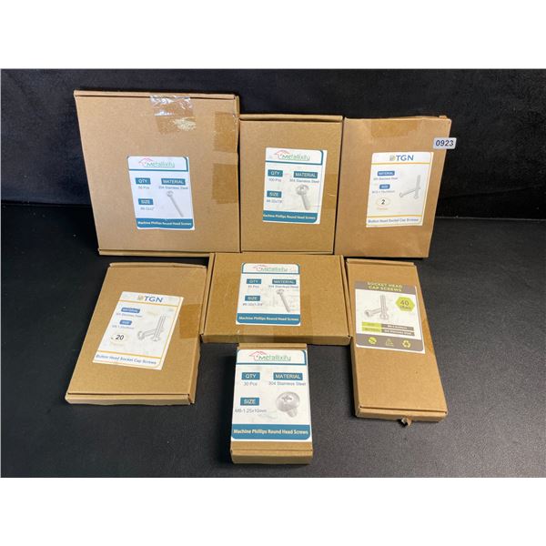 7 Packs of Brand New Assorted Sized Screws - Phillips/Button Head/Socket Head Screws - New!