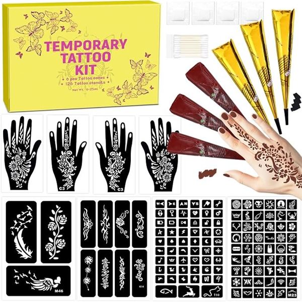 Temporary Tattoo/Henna (Brown & Black Ink) Tattoo Kit for DIY Body Art/Painting - New Sealed