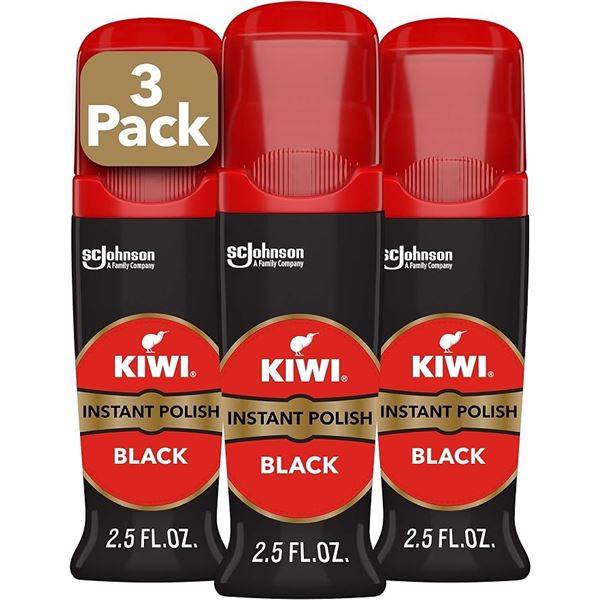3-Pack of KIWI (Black) Instant Shine & Protect Liquid Shoe Polish (75ml) for Leather Shoes - New