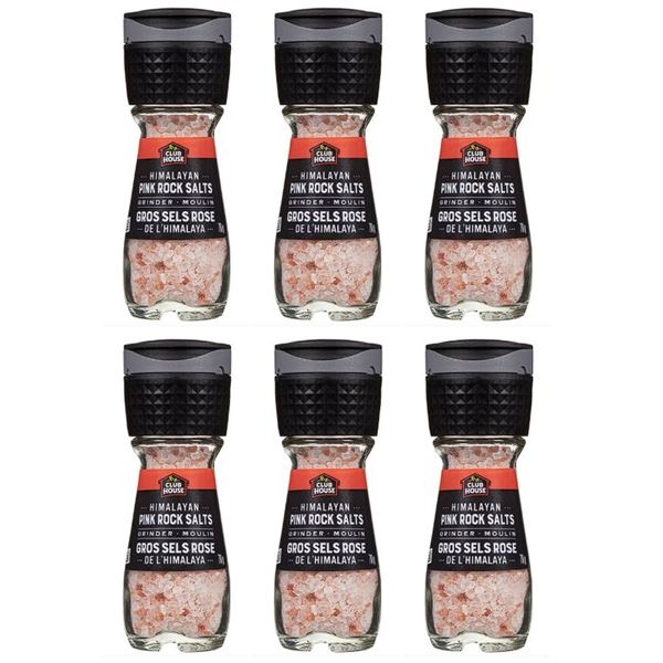 6-Pack of Club House Himalayan Pink Sea Salt Grinders/Seasonings (70g Each) - New Sealed