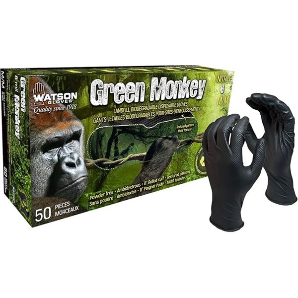 Watson Gloves 50-Pack Green Monkey 8 MIL Biodegradable Disposable Nitrile Gloves (Size XXL) New