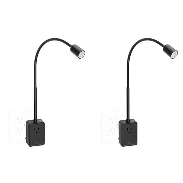 2 Ultra-Bright LED Flexible Lights with Plug and Socket & USB-C/USB-A Charging Ports (Black) New