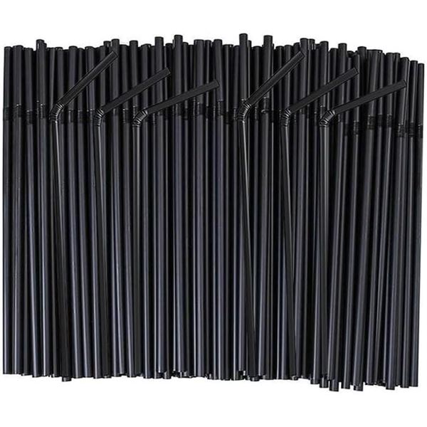 4 Packs (100pcs Each) Plastic Drinking Straws (Black) Flexible, Standard Length Straws (8") New!