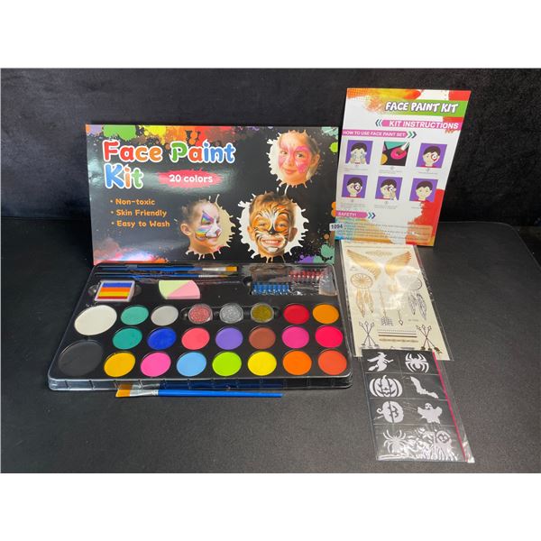 20-Color Face Painting Kit with Assorted Stencils; Skin-Friendly/Non-Toxic - Bright Colors! New