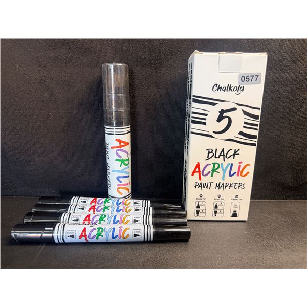 5-Pack Chalkola Black Acrylic Paint Pens/Markers; Dual Tip & Jumbo Tip Pens Included - New!