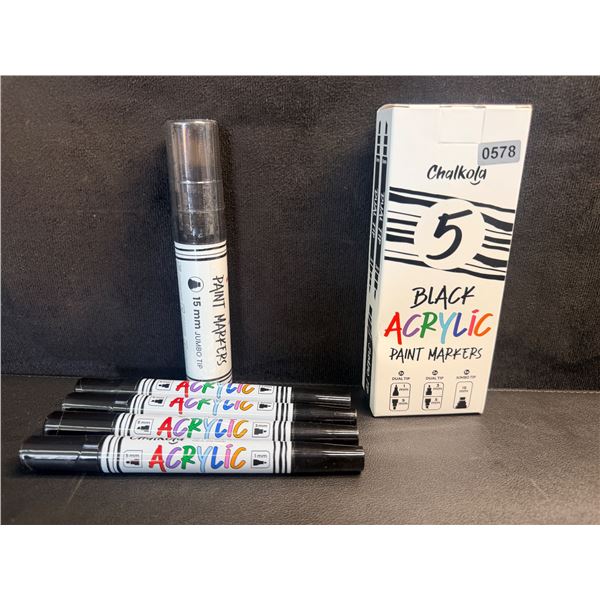 5-Pack Chalkola Black Acrylic Paint Pens/Markers; Dual Tip & Jumbo Tip Pens Included - New!