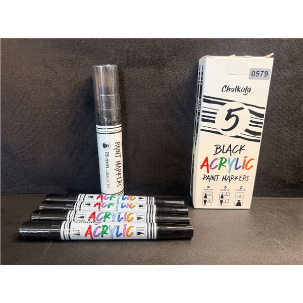 5-Pack Chalkola Black Acrylic Paint Pens/Markers; Dual Tip & Jumbo Tip Pens Included - New!
