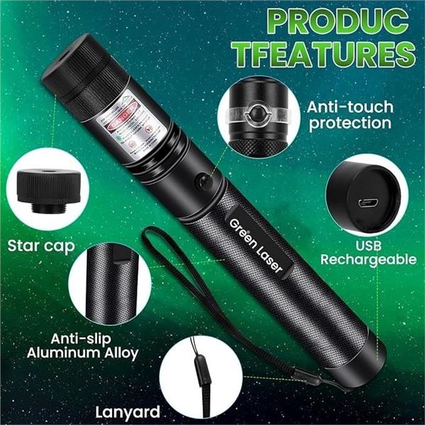 Tactical Green Laser Pointer - Long-Range, High-Power, USB-Rechargeable Design - New!