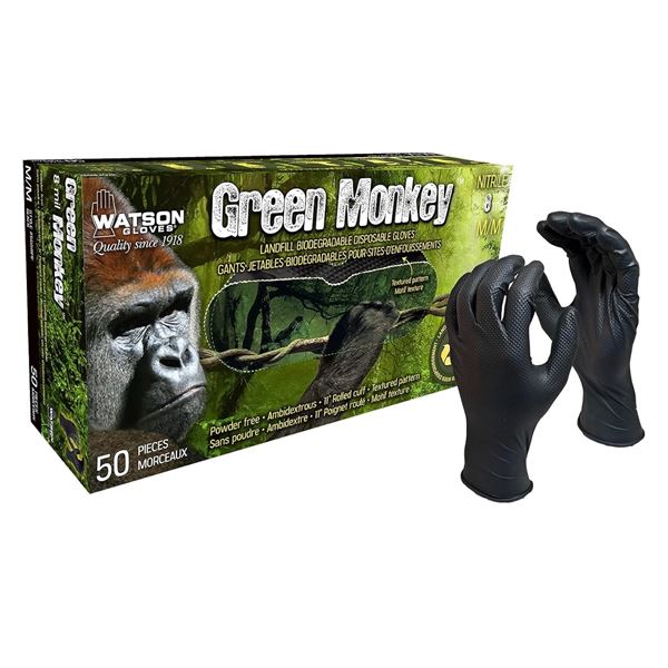 Green Monkey Textured Nitrile Gloves Heavy Weight 8Mil with 11  Rolled Cuff Size XXL - New