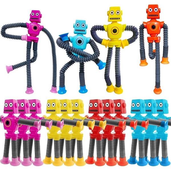 16PCs Telescopic Suction Cup Robot Toys/Fidget Tubes - Stretches Long/Super Bendable! - New