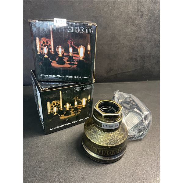 Lot of 2 Alloy Metal Water Pipe Steampunk-Style Table Lamps - Brand New