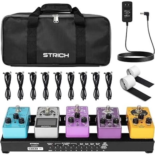 STRICH Guitar Pedal Board with Built-in Power Supply - Pedal Board w/ Pedal Cables & Bag - NEW!