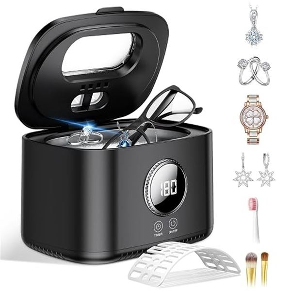 Ultrasonic Jewelry Cleaner (Large 600ml Tank) 47kHz w/ 5 Cleaning Modes, Digital Timer - Brand New
