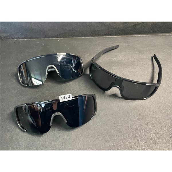 Lot of 3 Sports/Cycling/Mountaineering Sunglasses - Large Frame, Windproof Design (Black) New