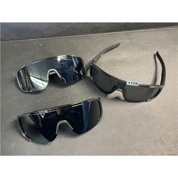 Lot of 3 Sports/Cycling/Mountaineering Sunglasses - Large Frame, Windproof Design (Black) New