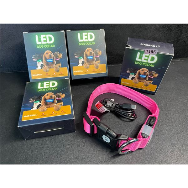 4 Masbrill LED Light-Up Dog Collars - Rechargeable/Rainproof Super-Bright Design (Size S - Pink) New