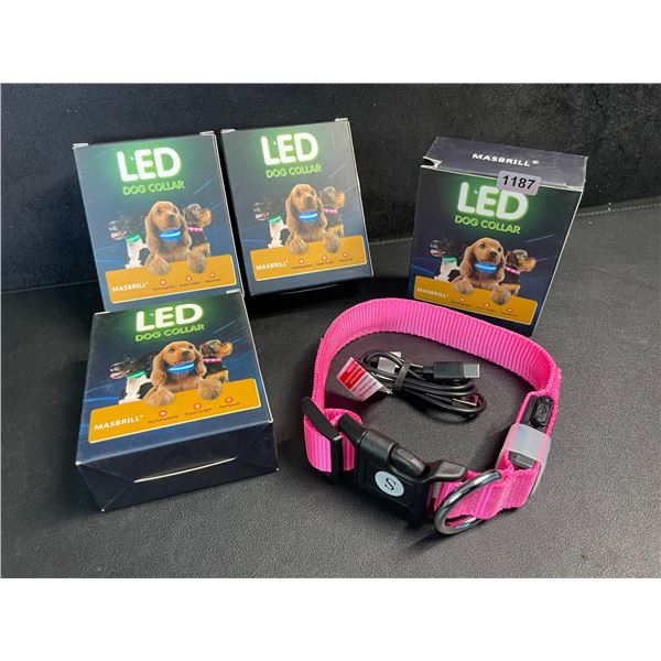 4 Masbrill LED Light-Up Dog Collars - Rechargeable/Rainproof Super-Bright Design (Size S - Pink) New