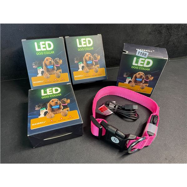 4 Masbrill LED Light-Up Dog Collars - Rechargeable/Rainproof Super-Bright Design (Size S - Pink) New