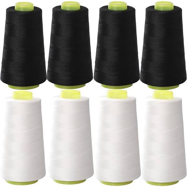 8PCS/Spools of Black & White Sewing Thread - 3000-Yards Per Spool - Brand New