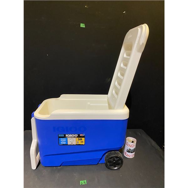 Igloo cooler on casters, easy to tow