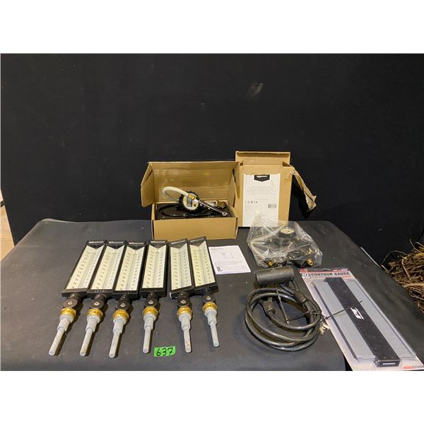 Contour gauge, industrial thermometer, tire inflator gauge 140 PSI