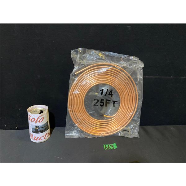 25 ft 1/4 inch coil of copper coated line used for brake lines, refrigeration or fuel systems
