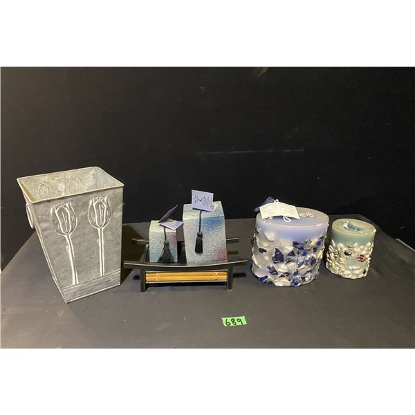 Lot of candles, candle holders and planter