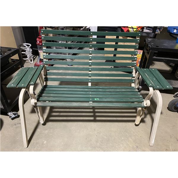Wood/metal 2 person outdoor rocker bench