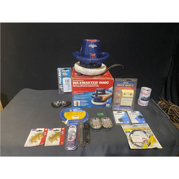 Assorted lot of tool items including Waxmaster 900C random orbital waxer/polisher and more