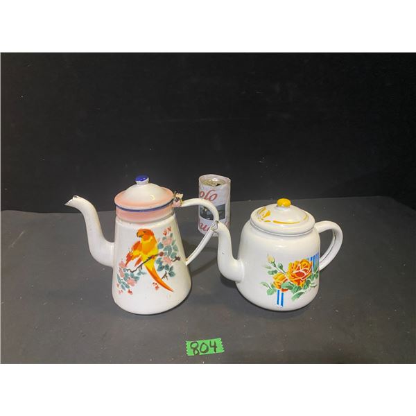 2 vintage 1950s enamelware coffee/tea pots