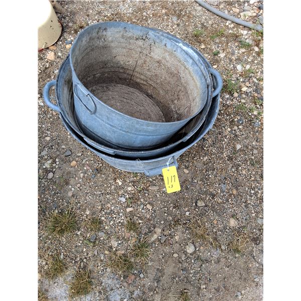 (3) Round Galvanized Tubs- As Is