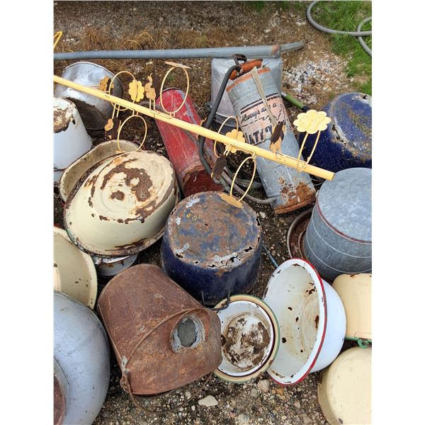 Misc. Containers, Kettles, Chicken Waterer, Watering Can, Plant Stand