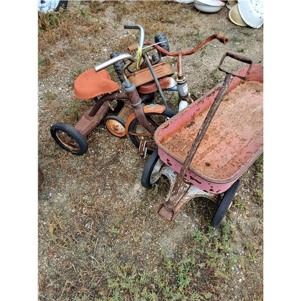 (2) Metal Wagons, (2) Metal Tricycles-As IS