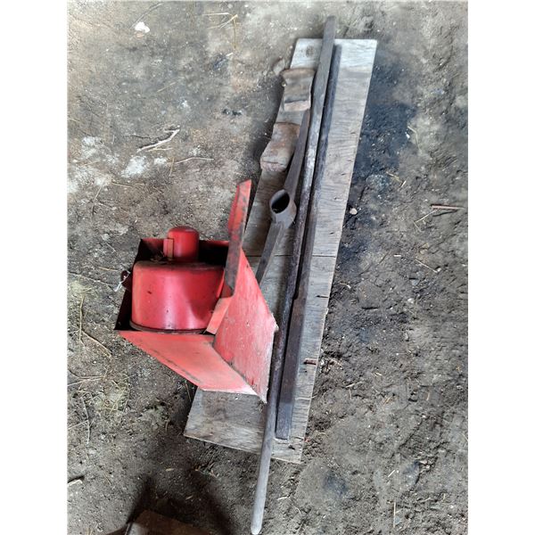 (3) Torches in Steel Case, (2) Crow Bar, Pick Head, Axe Head