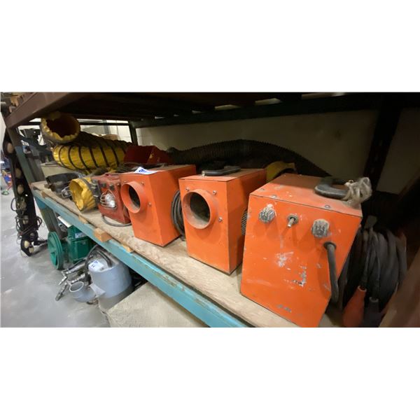 SHELF OF ASSORTED INDUSTRIAL PORTABLE FANS WITH HOSE