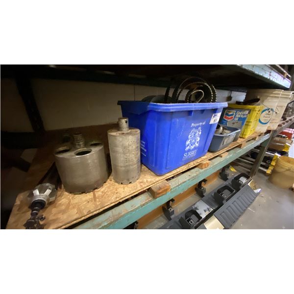 SHELF OF INDUSTRIAL ROOT CUTTER BLADES, FLEXIBLE SHAFT DRAIN CLEANING ATTACHMENT, DIAMOND CORE