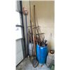 Image 1 : 2 BARRELS OF ASSORTED SHOVELS, PRESSURE WASHER WANDS, GOON SPOONS, HAND CRANK PUMP, DIP NET, WEED