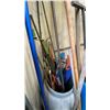 Image 3 : 2 BARRELS OF ASSORTED SHOVELS, PRESSURE WASHER WANDS, GOON SPOONS, HAND CRANK PUMP, DIP NET, WEED