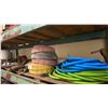 Image 1 : SHELF OF ASSORTED WATERMAIN TESTING EQUIPMENT- WATER HOSE, FIREHOSE, COUPLINGS, SHUT OFF VALVES,
