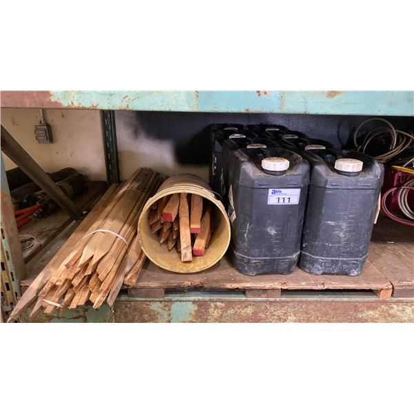8 LARGE 5 GALLON JUGS & WOODEN STAKES *JUGS CONTAINED HYPOCHLORITE SOLUTION*